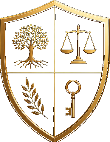 LegacySure shield — tree, scales, olive branch, and key